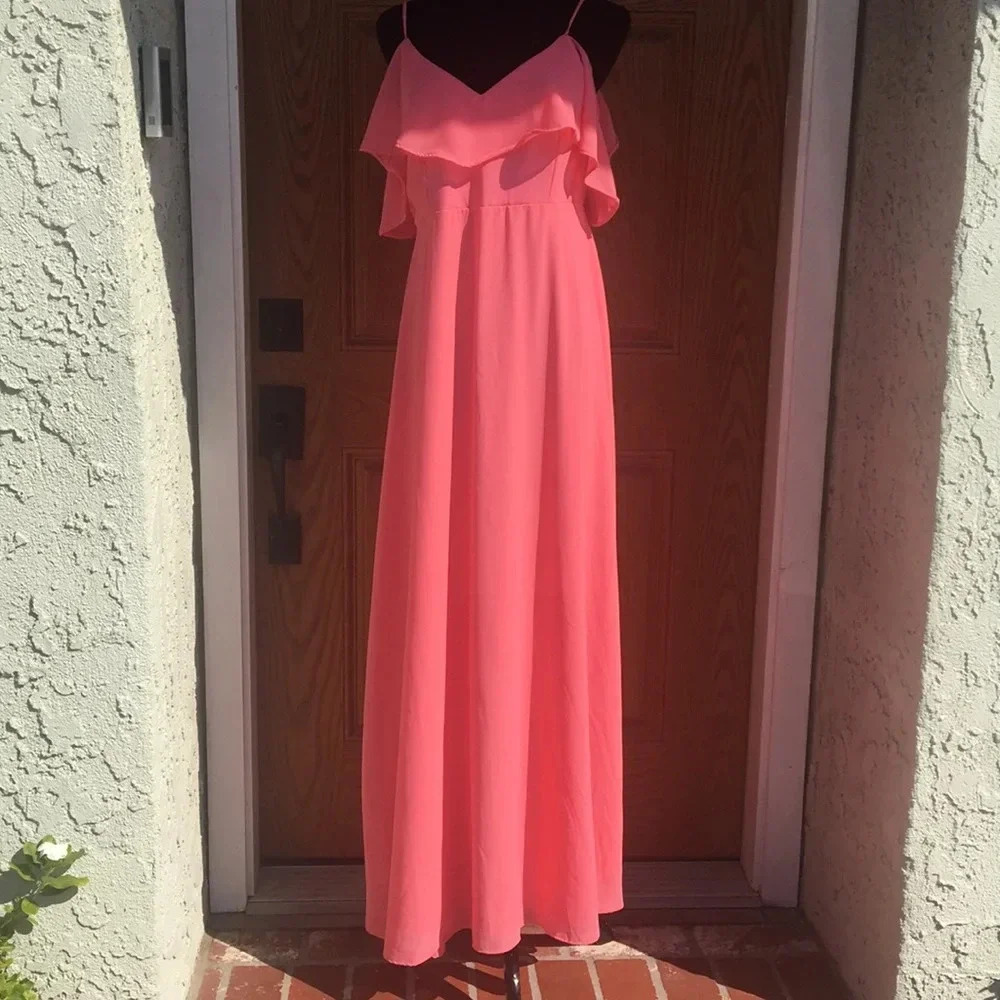New*PinkBlush off shoulder chiffon maxi maternity